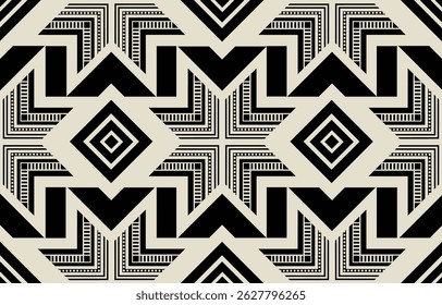 Ethnic tribal African black and white star  background. Seamless tribal pattern, folk embroidery, tradition geometric Aztec ornament. Traditional design for fabric, textile, print, rug, paper