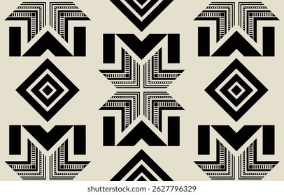 Ethnic tribal African black and white star  background. Seamless tribal pattern, folk embroidery, tradition geometric Aztec ornament. Traditional design for fabric, textile, print, rug, paper