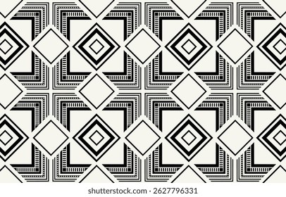 Ethnic tribal African black and white background. Seamless tribal pattern, folk embroidery, tradition geometric Aztec ornament. Traditional design for fabric, textile, print, rug, paper