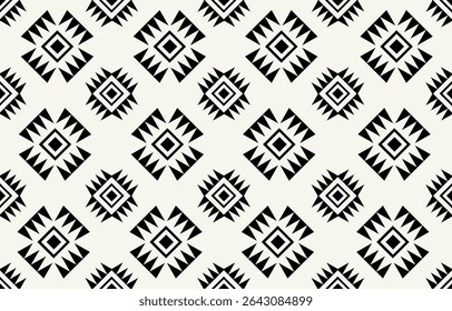 Ethnic tribal african black and white background. Seamless tribal pattern, folk embroidery, geometric  ornament. Design for fabric, textile, print, rug, paper, carpet