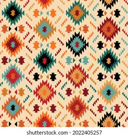 Ethnic Tribal Argyle Seamless Pattern. Traditional Boho Ikat Ornament of Doodle Rhombuses. Vector Abstract Mosaic Geometric Diamond Shapes Vector Colorful Background