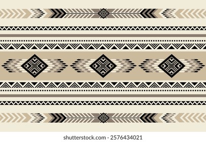 Ethnic tribal Aztec african beige stripe  background. Seamless tribal pattern, folk embroidery, tradition geometric African ornament. Traditional design for fabric, textile, rug, paper