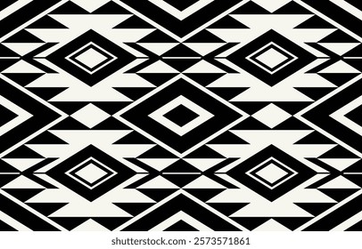 Ethnic tribal Aztec african black and white  background. Seamless tribal pattern, folk embroidery, tradition geometric Aztec ornament. Traditional design for fabric, textile, print, rug, paper