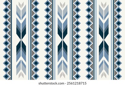 Ethnic tribal Aztec african blue stripe background. Seamless tribal pattern, folk embroidery, tradition geometric Aztec ornament. Traditional design for fabric, textile, print, rug, paper