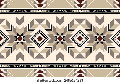 Ethnic tribal Aztec beige background. Seamless tribal pattern, folk embroidery, tradition geometric Aztec ornament. Tradition Native and Navaho design for fabric, textile, print, rug, paper