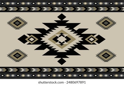 Ethnic tribal Aztec beige black background. Seamless tribal pattern, folk embroidery, tradition geometric Aztec ornament. Tradition Native and Navaho design for fabric, textile, print, rug, paper