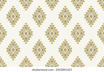 Ethnic tribal Aztec beige gold background. Seamless tribal pattern, folk embroidery, tradition geometric Aztec ornament. Tradition Native and Navaho design for fabric, textile, print, rug, paper