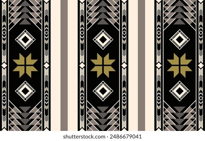 Ethnic tribal Aztec black background. Seamless tribal  stripe pattern, folk embroidery, tradition geometric Aztec ornament. Tradition Native and Navaho design for fabric, textile, print, rug, paper