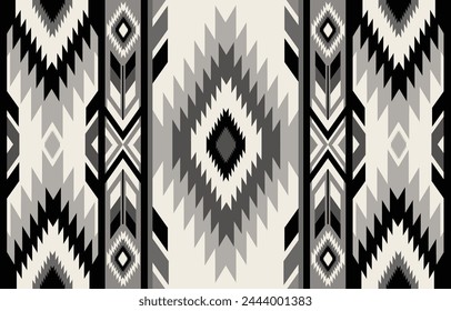 Etnia tribal azteca fondo blanco y negro. Patrón tribal sin costuras, bordado popular, adorno azteca geométrico de tradición. Tradición Nativa y diseño Navaho para tela, textil, estampado, alfombra, papel