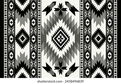 Ethnic tribal Aztec black and white background. Seamless tribal stripe  pattern, folk embroidery, tradition geometric Aztec ornament. Tradition Nativedesign for fabric, textile, print, rug, paper