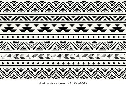 Ethnic tribal Aztec black and white  background. Seamless tribal pattern, folk embroidery, tradition geometric Aztec ornament. Tradition Native and Navaho design for fabric, textile, print, rug, paper