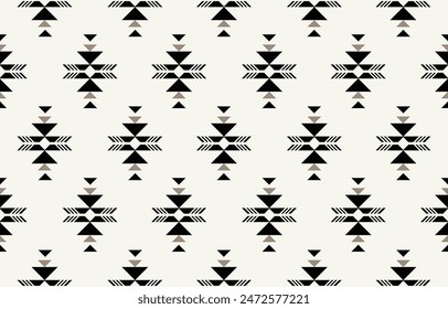 Etnia tribal azteca fondo blanco y negro. Patrón tribal sin costuras, bordado popular, adorno azteca geométrico de tradición. Tradición Nativa y diseño Navaho para tela, textil, estampado, alfombra, papel