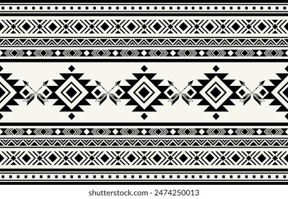 Etnia tribal azteca fondo blanco y negro. Patrón tribal sin costuras, bordado popular, adorno azteca geométrico de tradición. Tradición Nativa y diseño Navaho para tela, textil, estampado, alfombra, papel