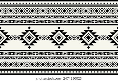 Ethnic tribal Aztec black and white background. Seamless tribal pattern, folk embroidery, tradition geometric Aztec ornament. Tradition Native and Navaho design for fabric, textile, print, rug, paper
