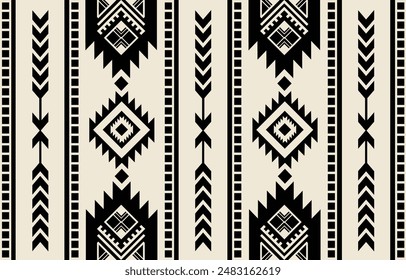 Ethnic tribal Aztec black and white background. Seamless tribal stripe  pattern, folk embroidery, tradition geometric Aztec ornament. Traditional design for fabric, textile, print, rug, paper