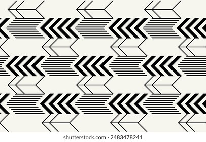 Ethnic tribal Aztec black and white background. Seamless tribal arrow pattern, folk embroidery, tradition geometric Aztec ornament. Traditional design for fabric, textile, print, rug, paper