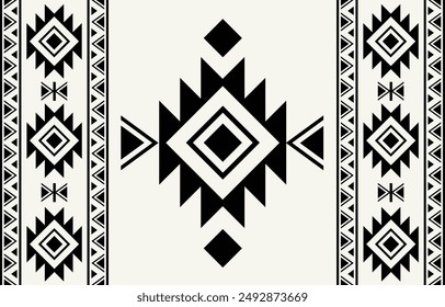 Etnia tribal azteca fondo blanco y negro. Patrón tribal sin costuras, bordado popular, adorno azteca geométrico de tradición. Tradición Nativa y diseño Navaho para tela, textil, estampado, alfombra, papel