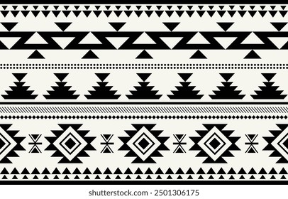 Ethnic tribal Aztec black and white background. Seamless tribal pattern, folk embroidery, tradition geometric Aztec ornament. Tradition Native and Navaho design for fabric, textile, print, rug, paper