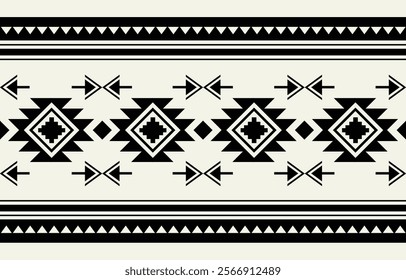 Ethnic tribal Aztec black and white background. Seamless tribal pattern, folk embroidery, tradition geometric Aztec ornament. Traditional design for fabric, textile, print, rug, paper