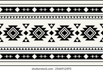 Ethnic tribal Aztec black and white background. Seamless tribal pattern, folk embroidery, tradition geometric Aztec ornament. Traditional design for fabric, textile, print, rug, paper