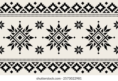 Ethnic tribal Aztec black and whitel background. Seamless tribal pattern, folk embroidery, tradition geometric Aztec ornament. Traditional design for fabric, textile, print, rug, paper