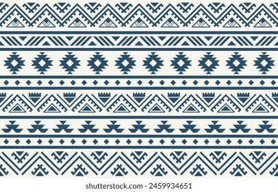 Ethnic tribal Aztec blue background. Seamless tribal pattern, folk embroidery, tradition geometric Aztec ornament. Tradition Native and Navaho design for fabric, textile, print, rug, paper