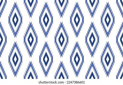 ethnic  tribal aztec  blue and white background. Seamless tribal diamond   pattern, tribal  geometric aztec ornament . ethnic  design for wallpaper, clothing, fabric, textile, tile, print, rug
