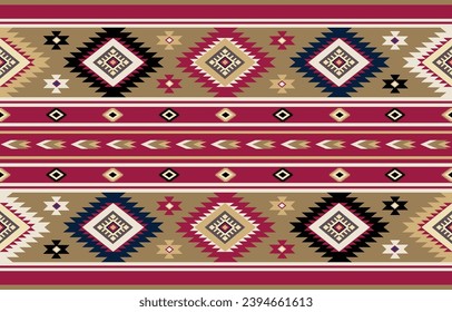 Origen étnico tribal azteca colorido. Patrón de franjas tribales sin mar, bordado folclórico, adorno tradicional geométrico azteca. Tradición Diseño nativo y navaho para tela, textil, impresión, alfombra, papel