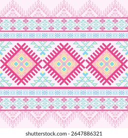Étnica tribal asteca fundo colorido. Padrão de diamante tribal sem costura, bordados folclóricos, ornamento asteca geométrico de tradição. Design tradicional nativo e navaho para tecido, têxtil, impressão, tapete, papel