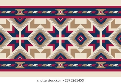 Ethnic tribal Aztec colorful beige background border. Seamless tribal pattern, folk embroidery, tradition geometric Aztec ornament. Native and Navaho design for wallpaper, fabric, textile, print, rug