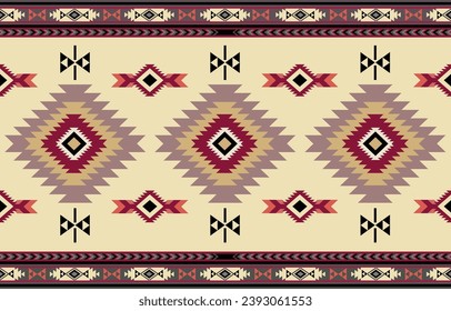 Ethnic tribal Aztec colorful beige background. Seamless tribal pattern, folk embroidery, tradition geometric Aztec ornament. Tradition Native and Navaho design for fabric, textile, print, rug, paper