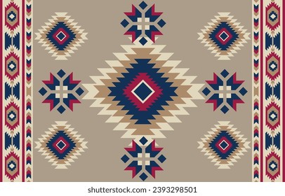 Ethnic tribal Aztec colorful beige background. Seamless tribal pattern, folk embroidery, tradition geometric Aztec ornament. Tradition Native and Navaho design for fabric, textile, print, rug, paper