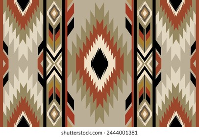 Ethnic tribal Aztec colorful beige  background. Seamless tribal pattern, folk embroidery, tradition geometric Aztec ornament. Tradition Native and Navaho design for fabric, textile, print, rug, paper