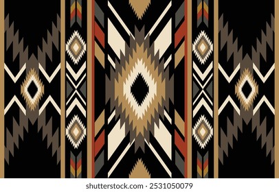 Étnica tribal asteca fundo preto colorido. Padrão tribal perfeito, bordados folclóricos, ornamento asteca geométrico tradicional. Design tradicional para tecido, têxtil, impressão, tapete, papel