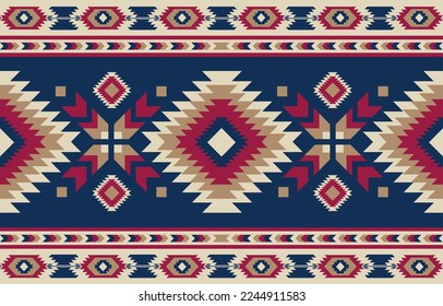 ethnic  tribal aztec colorful blue  background. Seamless  tribal  pattern , folk embroidery,  tribal  geometric aztec ornament . native design for wallpaper, clothing, fabric, textile, print, rug
