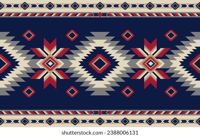 Ethnic tribal Aztec colorful blue background. Seamless tribal pattern, folk embroidery, tradition geometric Aztec ornament. Tradition Native and Navaho design for fabric, textile, print, rug, paper