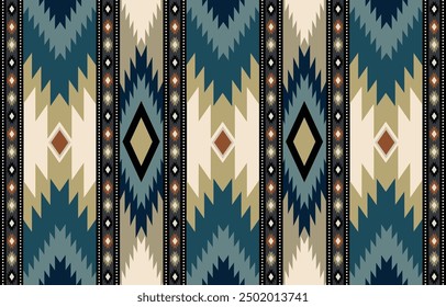 Ethnic tribal Aztec colorful blue stripe background. Seamless tribal pattern, folk embroidery, tradition geometric Aztec ornament. Traditional  design for fabric, textile, print, rug, paper