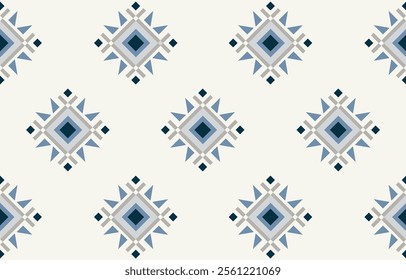 Ethnic tribal Aztec colorful  blue background. Seamless tribal pattern, folk embroidery, tradition geometric Aztec ornament. Traditional design for fabric, textile, print, rug, paper