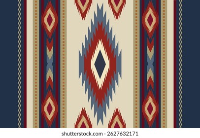 Ethnic tribal Aztec colorful blue  stripe  background. Seamless tribal pattern, folk embroidery, tradition geometric Aztec ornament. Traditional design for fabric, textile, print, rug, paper