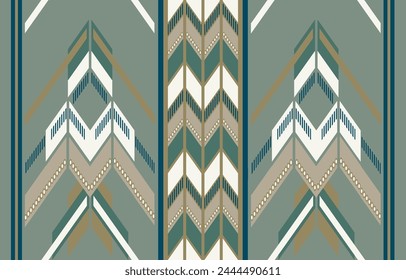 Ethnic tribal Aztec colorful green background. Seamless tribal pattern, folk embroidery, tradition geometric Aztec ornament. Tradition Native and Navaho design for fabric, textile, print, rug, paper