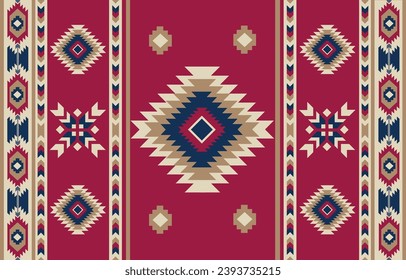 Origen étnico tribal azteca colorido rojo. Patrón de franjas tribales sin mar, bordado folclórico, adorno tradicional geométrico azteca. Diseño de tradición para tela, textil, impresión, alfombra, papel