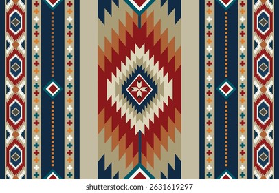 Ethnic tribal Aztec colorful stripe background. Seamless tribal pattern, folk embroidery, tradition geometric Aztec ornament. Traditional design for fabric, textile, print, rug, paper