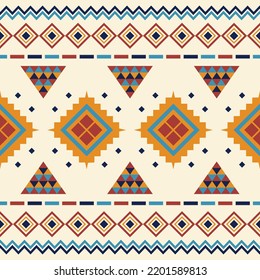 Vector de fondo étnico tribal. Patrón transparente de arte geométrico abstracto azteca en azul naranja rojo y azul oscuro.