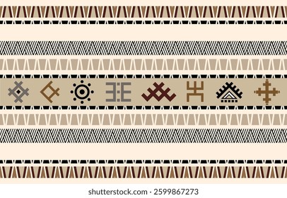 Ethnic tribal  beige background. Seamless tribal pattern, folk embroidery, tradition geometric ornament. Traditional design for fabric, textile, print, rug, paper