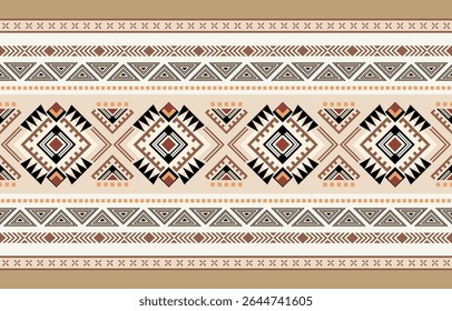 Ethnic tribal beige brown stripe background. Seamless tribal pattern, folk embroidery, tradition geometric  ornament. Traditional design for fabric, textile, print, rug, paper, carpet