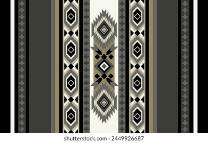 Ethnic tribal  black background. Seamless tribal stripe pattern, folk embroidery, tradition geometric  ornament. Tradition Native  design for fabric, textile, print, rug, paper