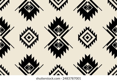 Ethnic tribal  black background. Seamless tribal pattern, folk embroidery, tradition geometric  ornament. Traditional design for fabric, textile, print, rug, paper