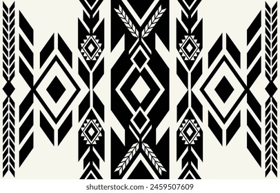 Ethnische Stamm schwarz-weiß Hintergrund. Nahtloses Stammesmuster, Volksstickerei, Tradition geometrische Ornamente. Traditionelles Design für Stoff, Textil, Druck, Teppich, Papier