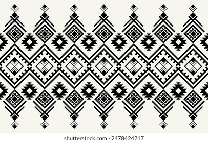 Ethnic tribal black and white background. Seamless tribal pattern, folk embroidery, tradition geometric  ornament. Traditional Native  design for fabric, textile, print, rug, paper