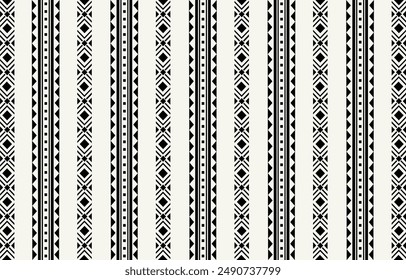 Ethnic tribal black and white background. Seamless tribal stipe pattern, folk embroidery, tradition geometric Aztec ornament. Tradition Native design for fabric, textile, print, rug, paper